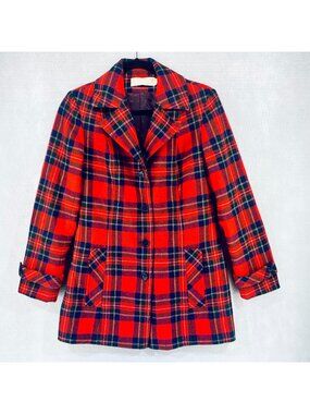 Vintage Pendleton Jacket Womens 8 Red Wool Tartan Plaid Blazer Luxury 90s USA